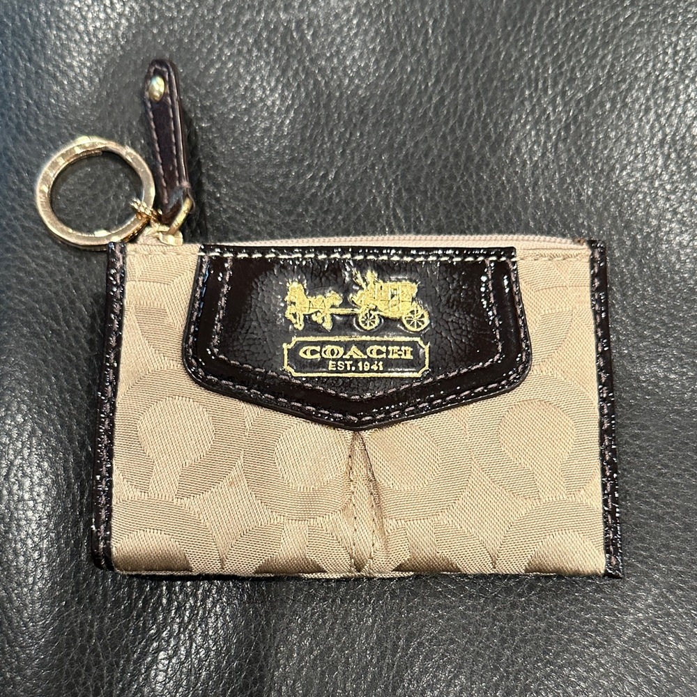 Coach Tan and Dark Brown Logo Keychain Pouch